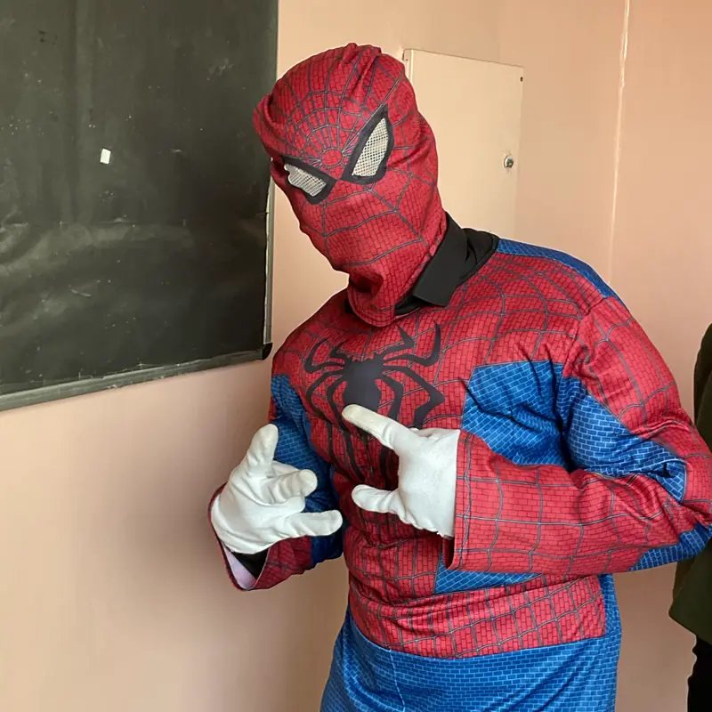 Someone in a Spider-Man costume striking a pose